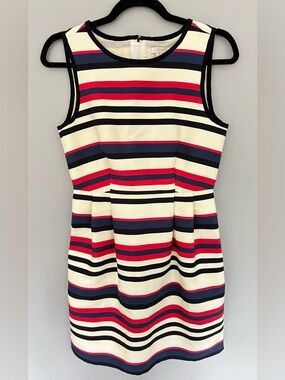 J.Crew Striped Sleeveless Dress Size 2 Red Navy Cream Black Knit Pockets